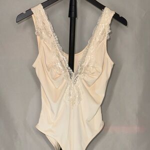 Lace Trimmed Cream Bodysuit